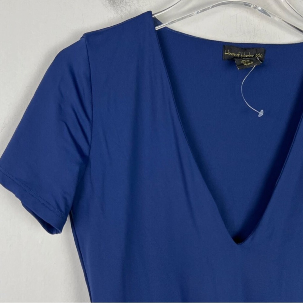 House of Harlow 1960 Navy Blue Deep V Short Sleeve Bodysuit - Picture 3 of 9